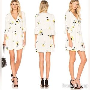 Free People|Time on my Side Floral Wrap Mini Dress in White and Yellow••Feminine